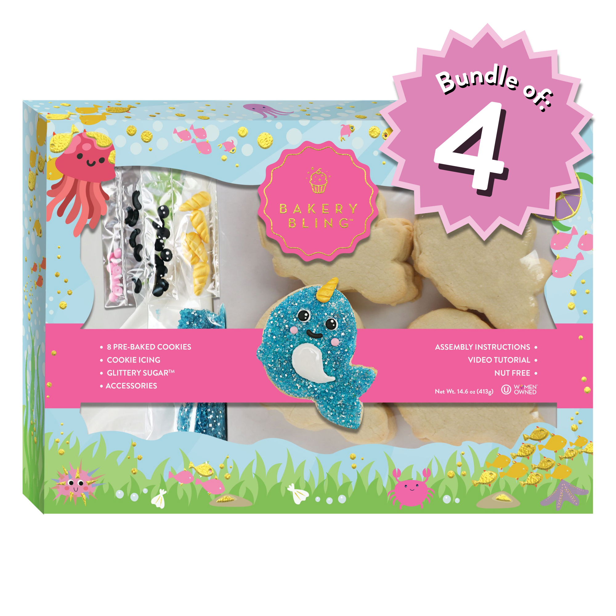 Narwhal Designer Cookie Kit – 4-Pack Party Bundle