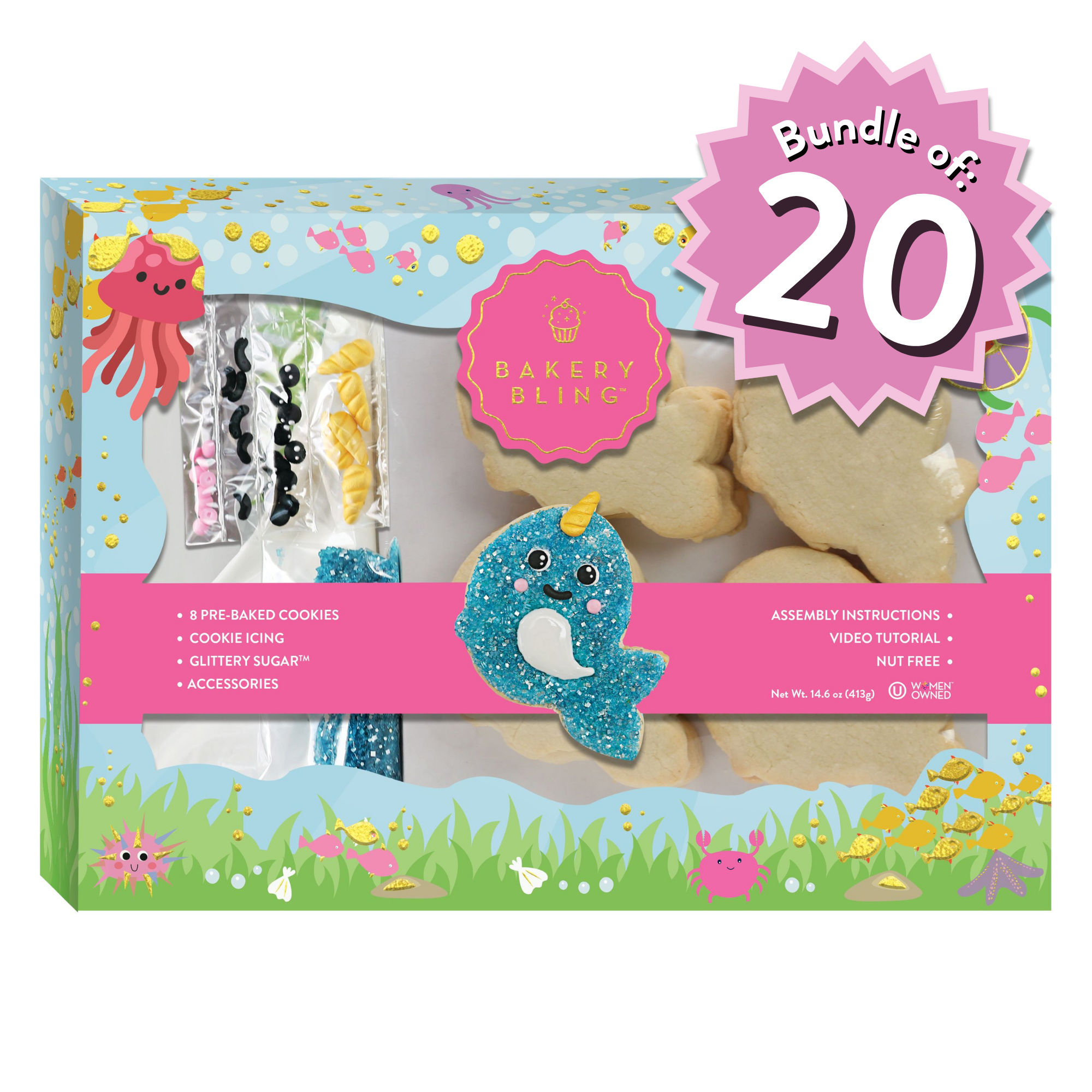 Narwhal Designer Cookie Kit – 20-Pack Party Bundle