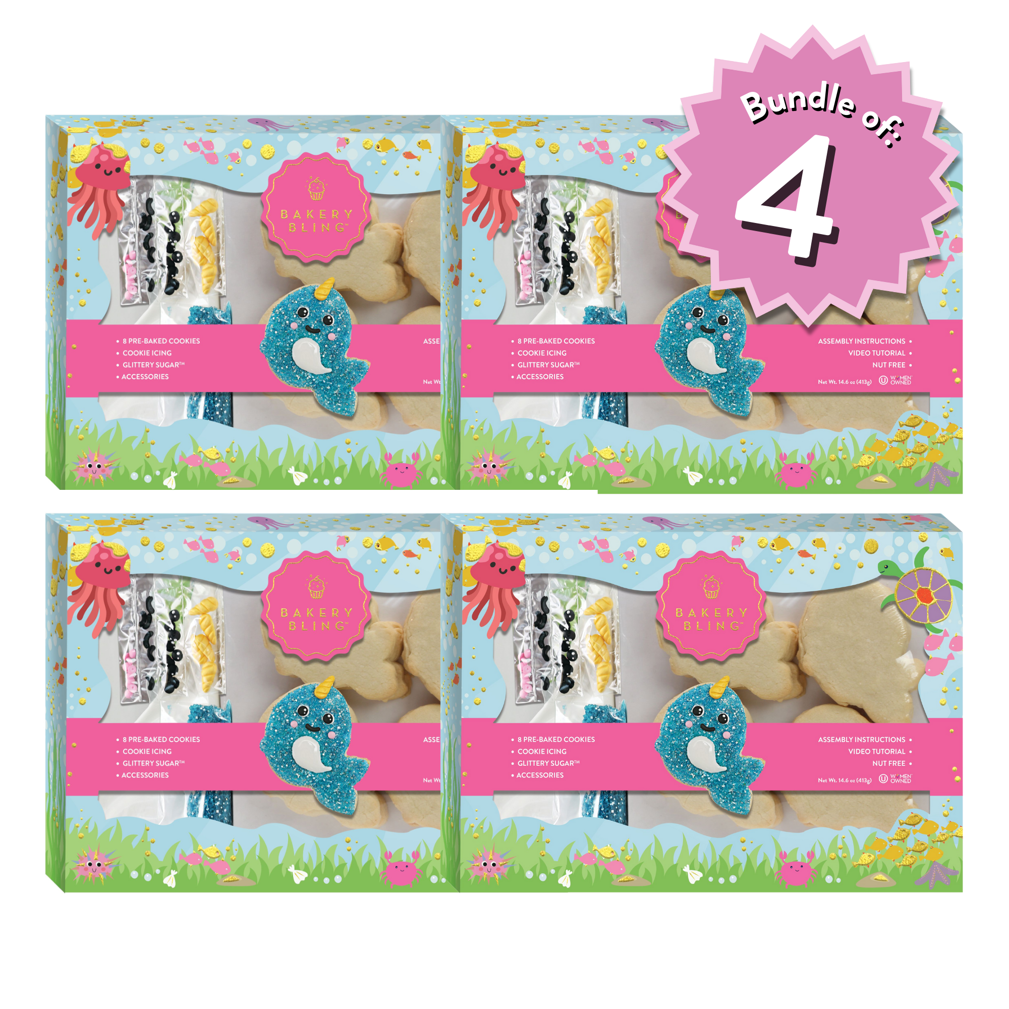 Narwhal Designer Cookie Kit – 4-Pack Party Bundle