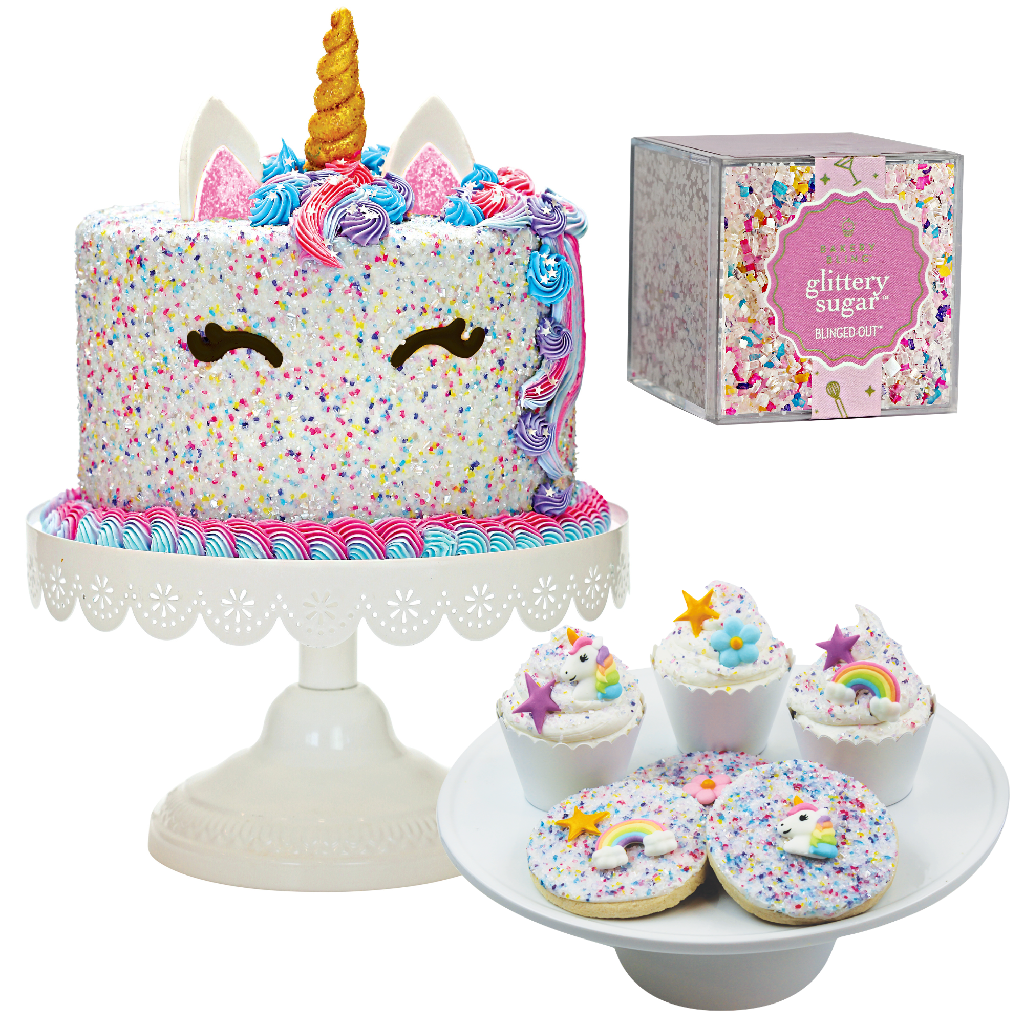 Unicorn Designer Decorating Bundle (Designer Cake, Cupcake Decor & Glittery Sugar)