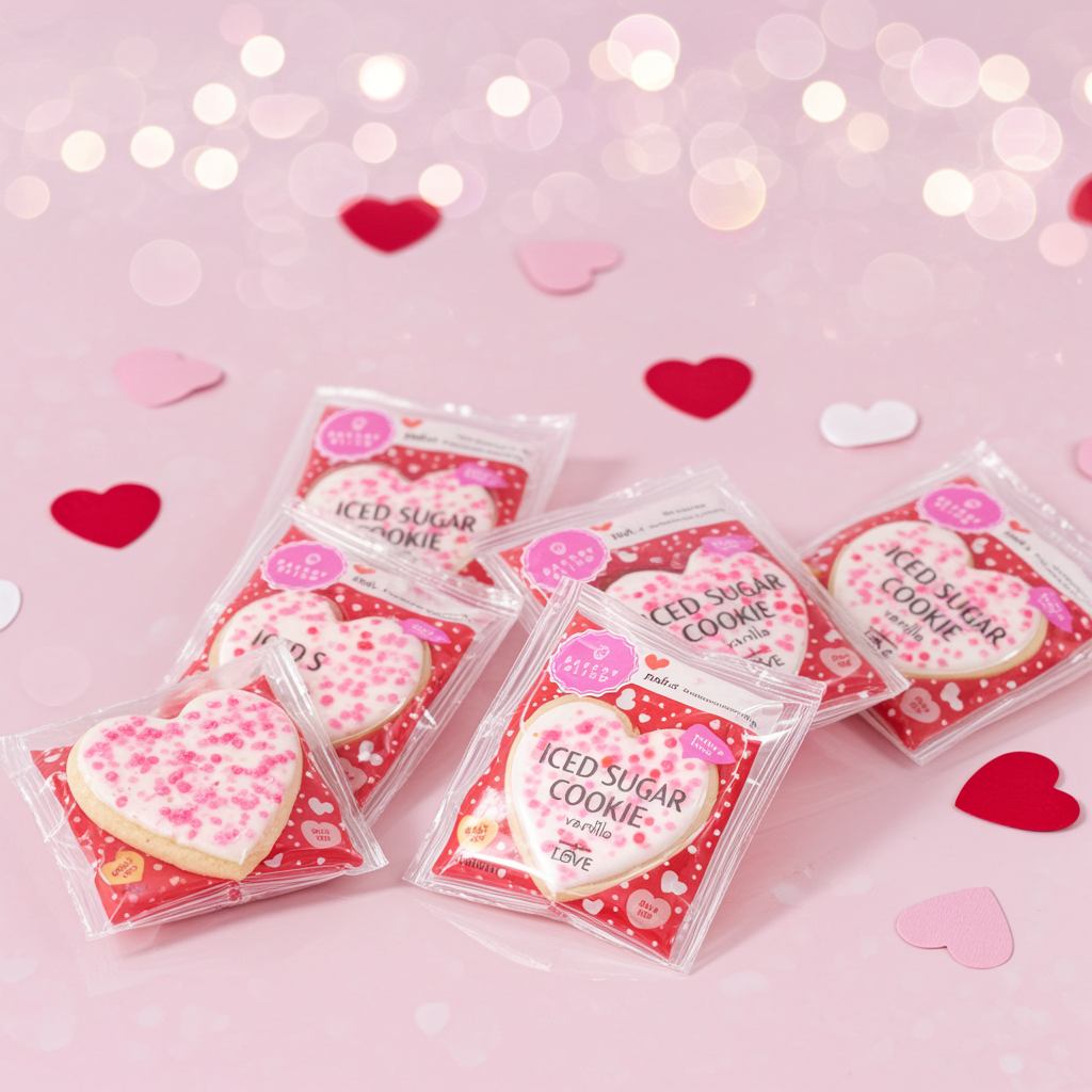 Individually Wrapped Bakery Bling Valentine's Day 28-Count Iced Sugar Cookies Pail - School Friendly, Nut-Free, Made with Natural Flavors and Colors