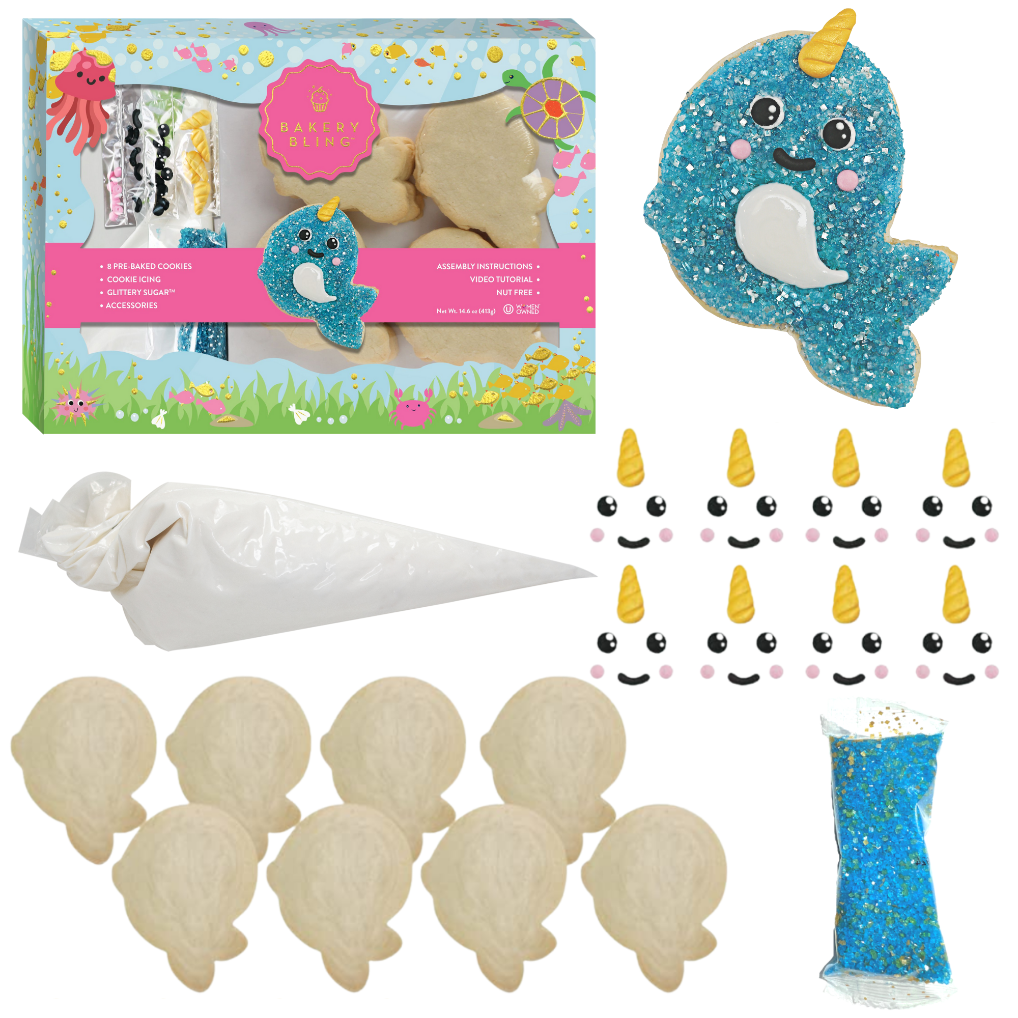 Narwhal Designer Cookie Kit – 16-Pack Party Bundle
