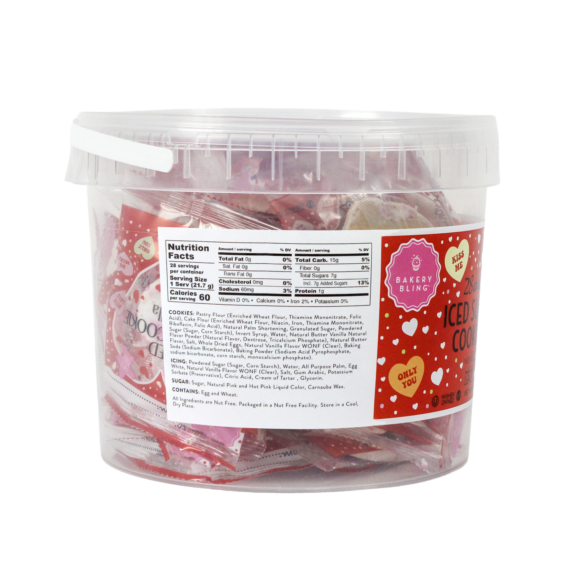 Valentine's Day Cookie Pail - 28 Individually Wrapped Iced Sugar Cookies