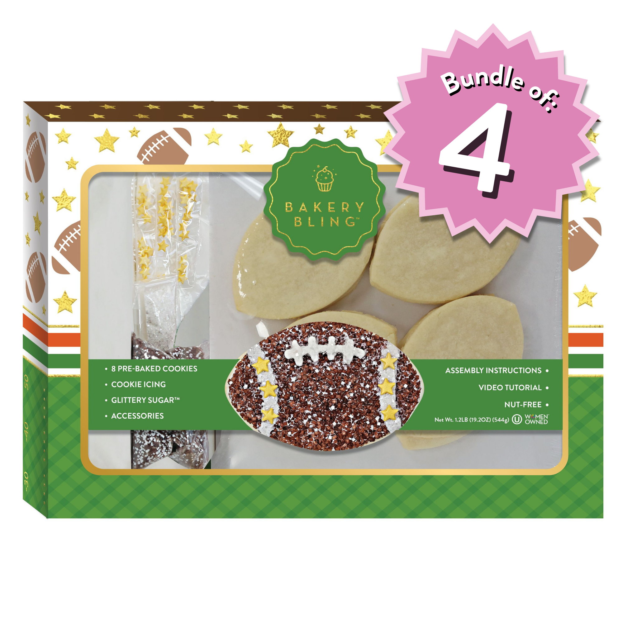 Football Designer Cookie Kit 4-Pack Party Bundle