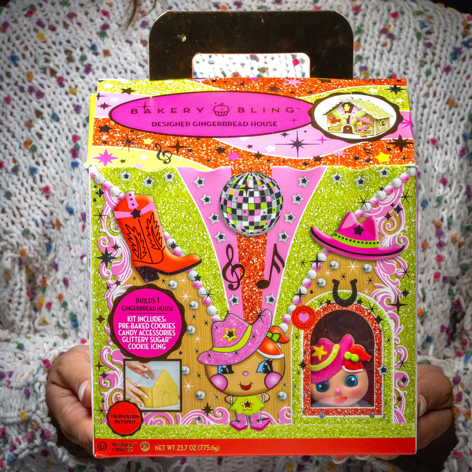 Disco Cowgirl Designer Insta House Gingerbread Holiday Decorating Kit Bakery Bling