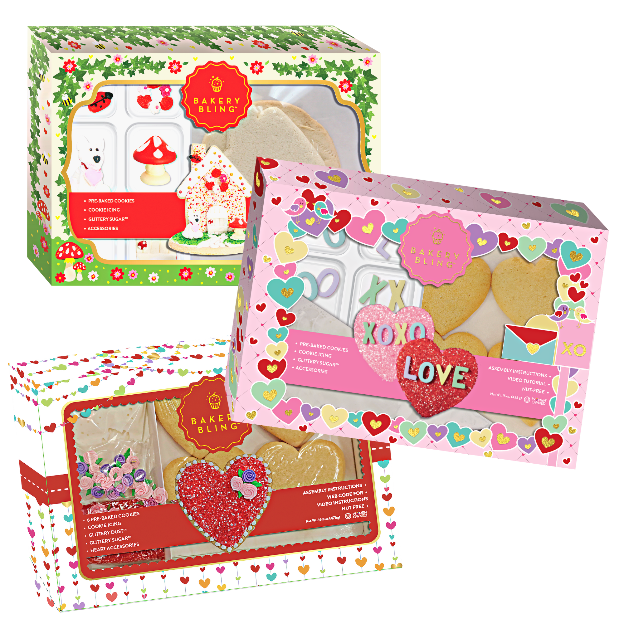 Valentine's Day Best-Sellers Designer Cookie Kit Bundle: Conversation Heart,  2-D Dog House, Heart Designer Cookie Kits