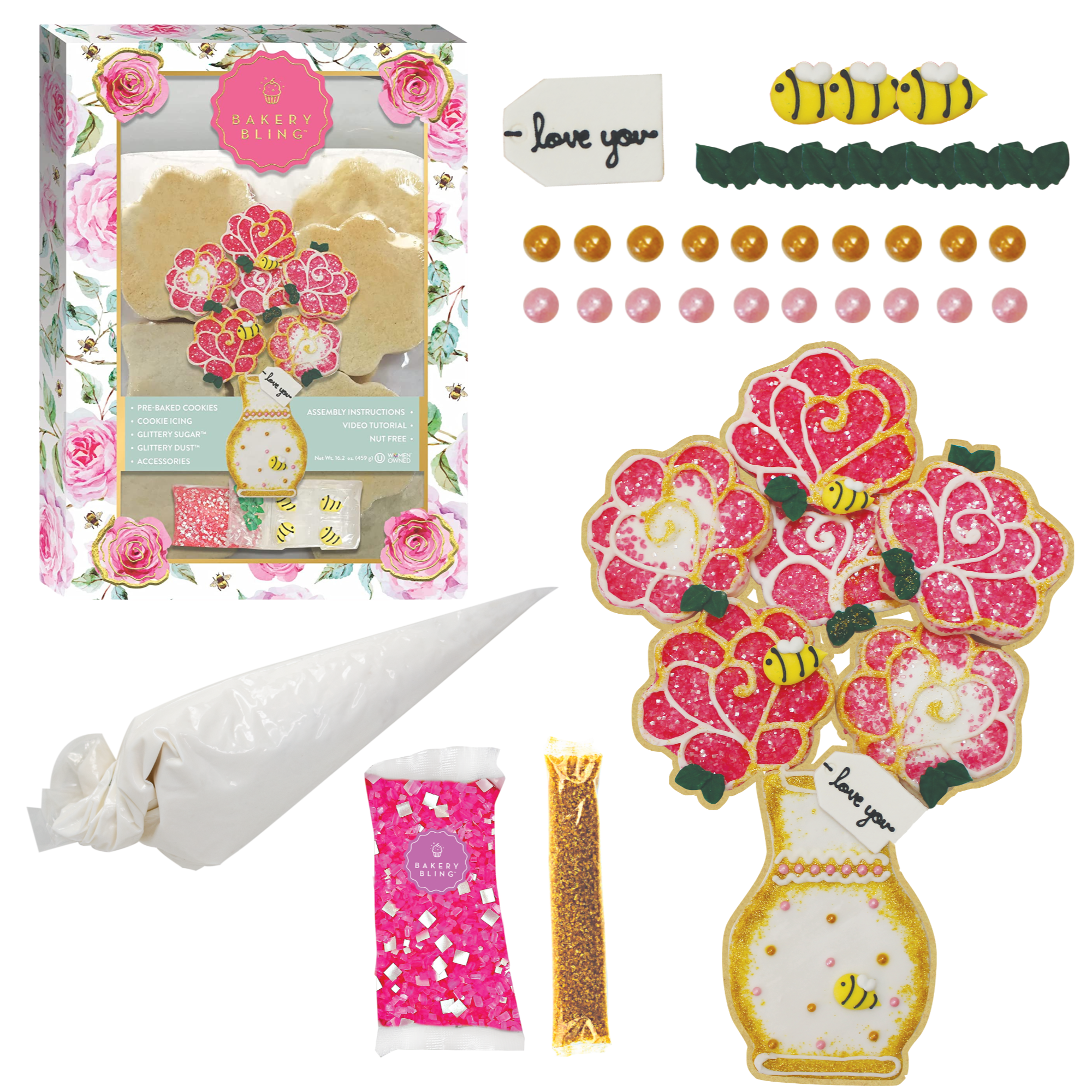 Mother's Day Designer Decorating Bundle (Designer Cake Decor, Cookie Kit & Glittery Sugar)
