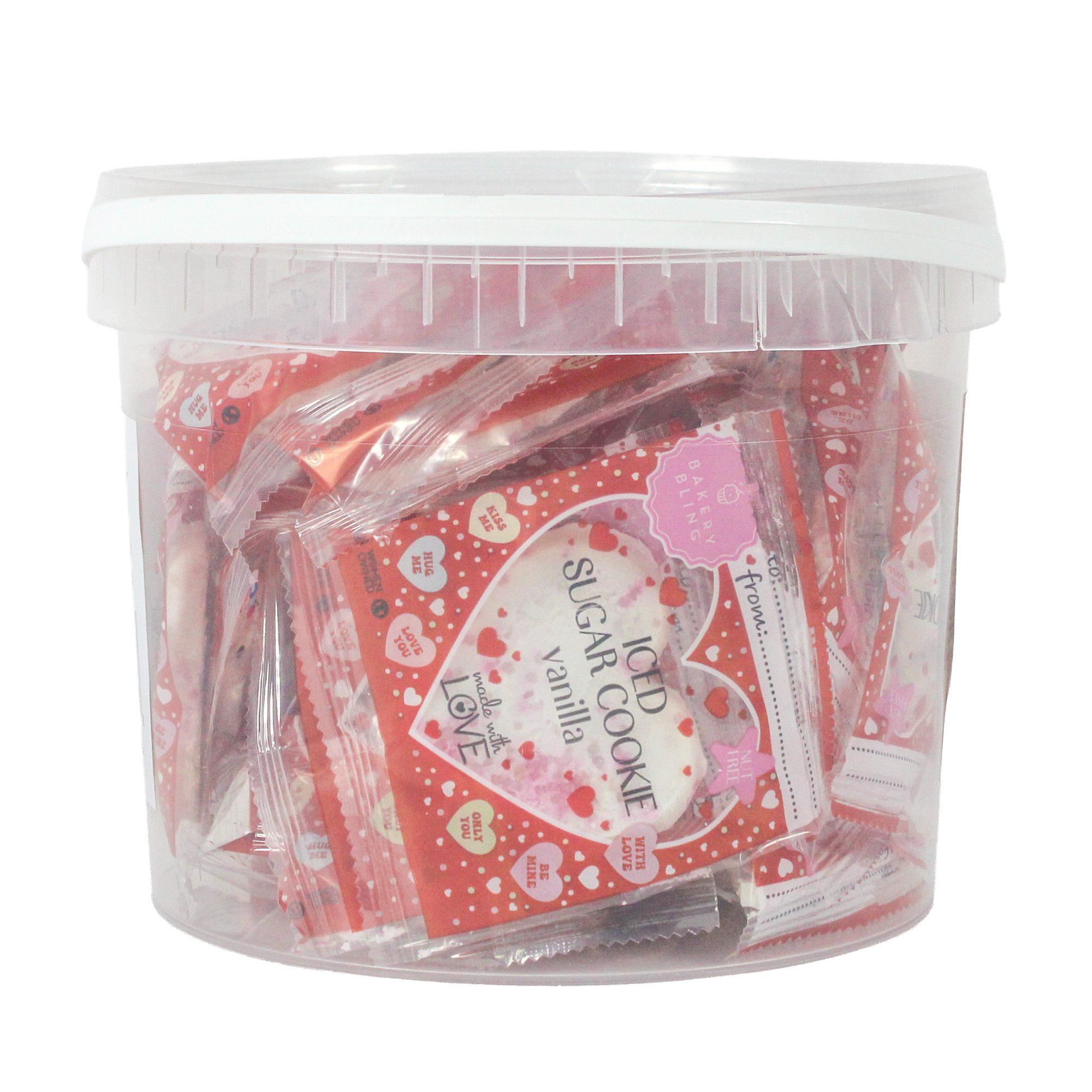 Valentine's Day Cookie Pail - 28 Individually Wrapped Iced Sugar Cookies