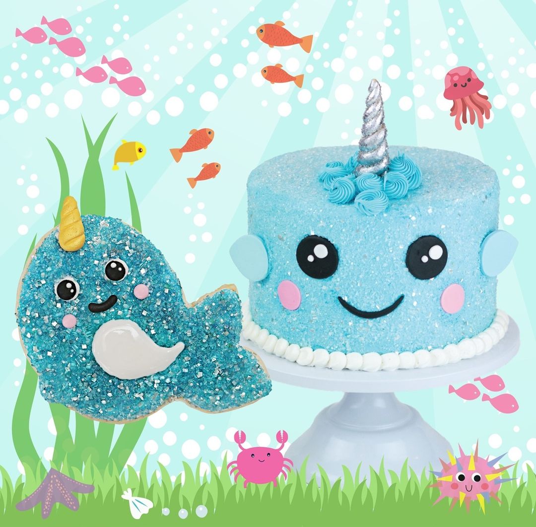 Narwhal Designer Decorating Bundle (Cookie Kit + Cake Decor + Glittery Sugar)