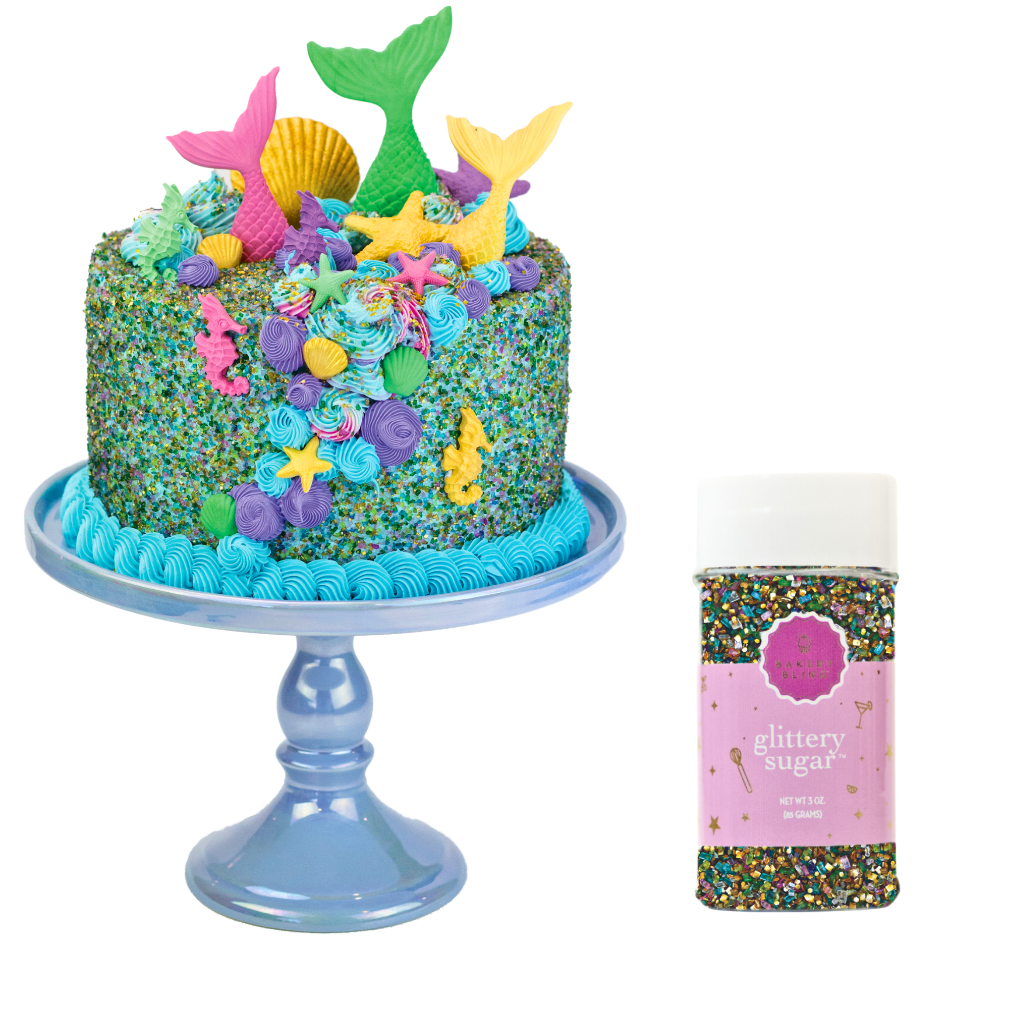 Mermaid Cake Decorating Bundle (Cake Decor + Glittery Sugar)
