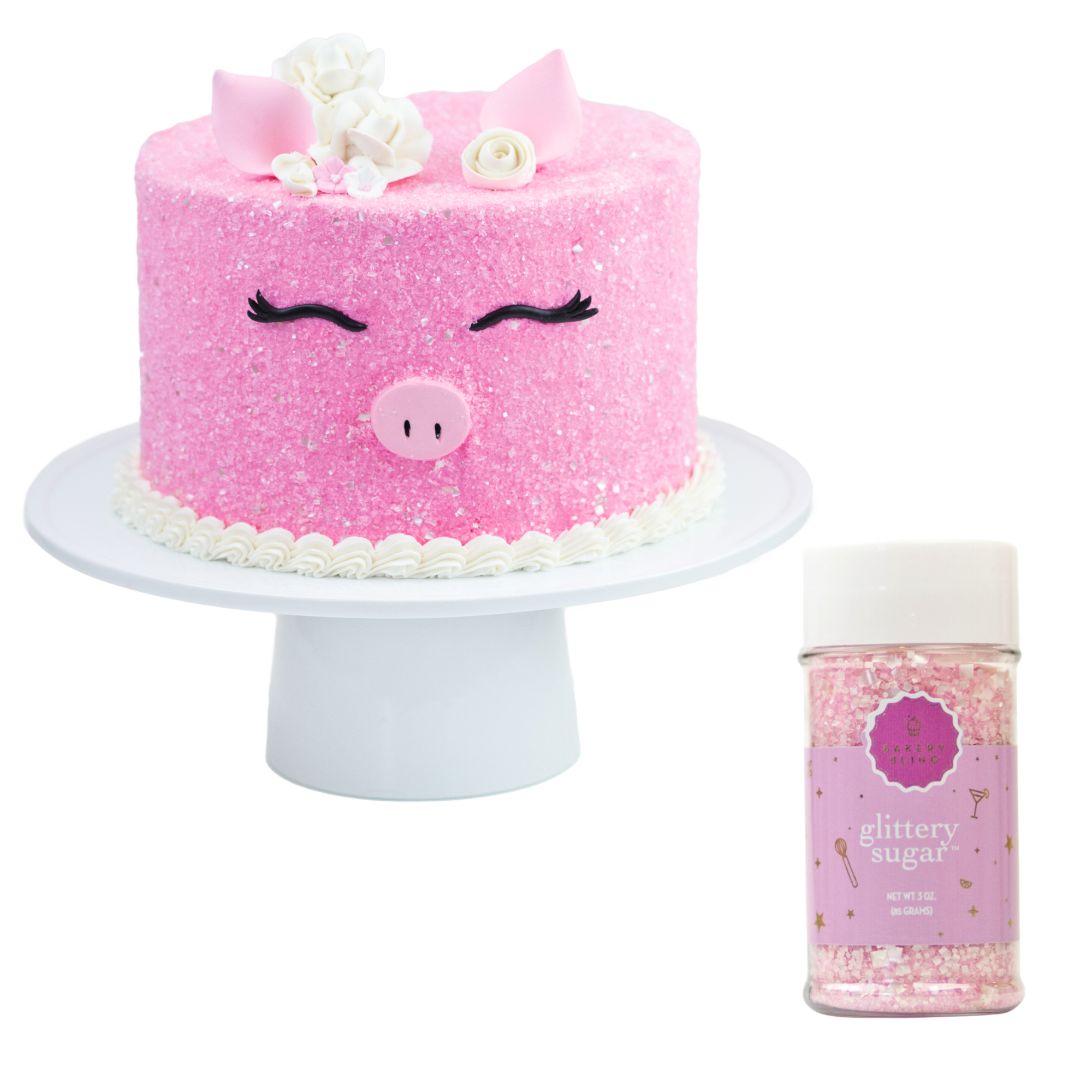 Pig Cake Decorating Bundle (Cake Decor + Light Pink Glittery Sugar)