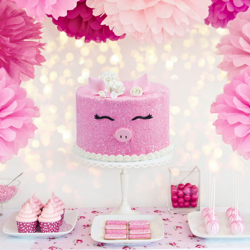 Pig Cake Decorating Bundle (Cake Decor + Light Pink Glittery Sugar)