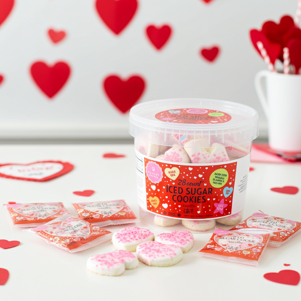 Valentine's Day Cookie Pail - 28 Individually Wrapped Iced Sugar Cookies