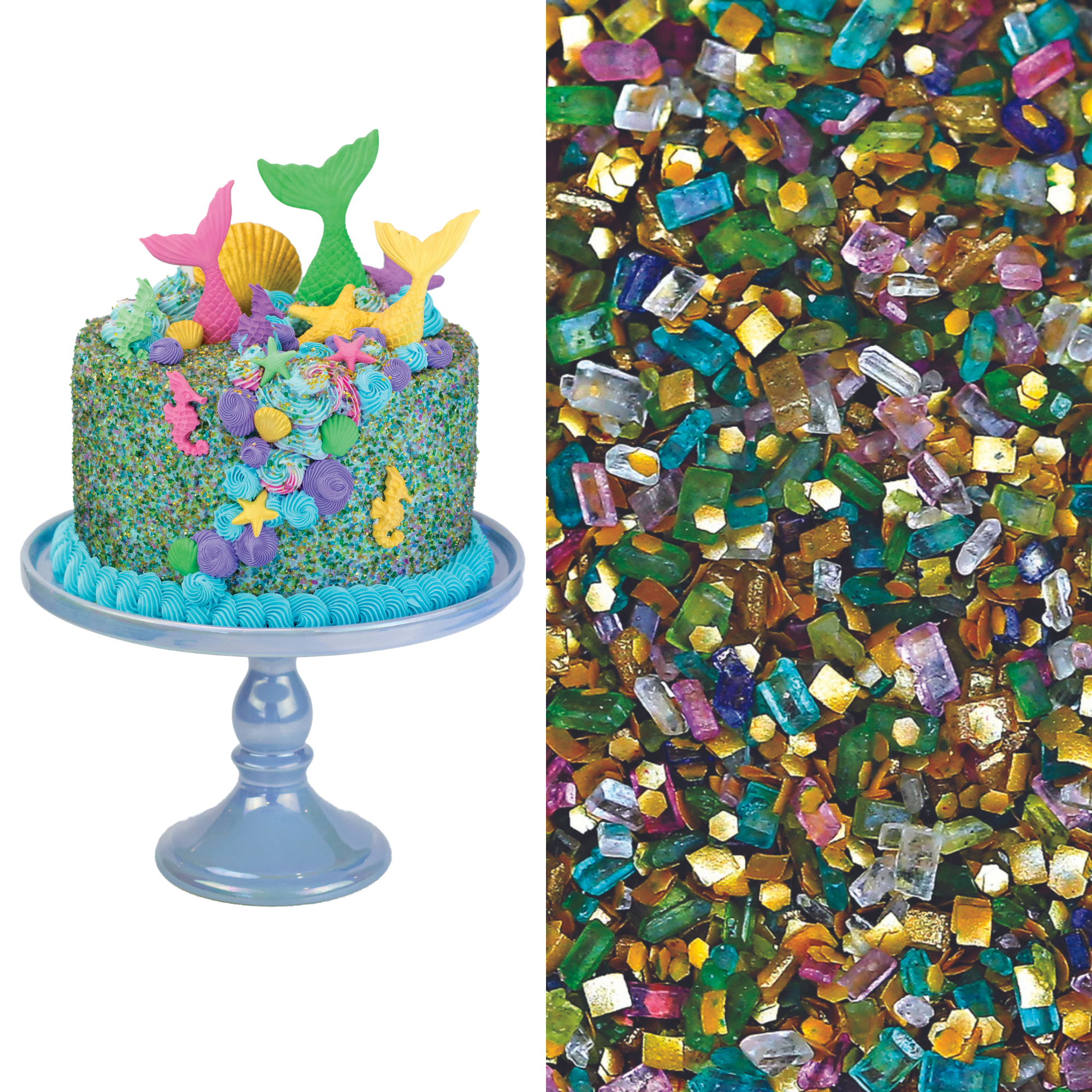 Mermaid Cake Decorating Bundle (Cake Decor + Glittery Sugar)