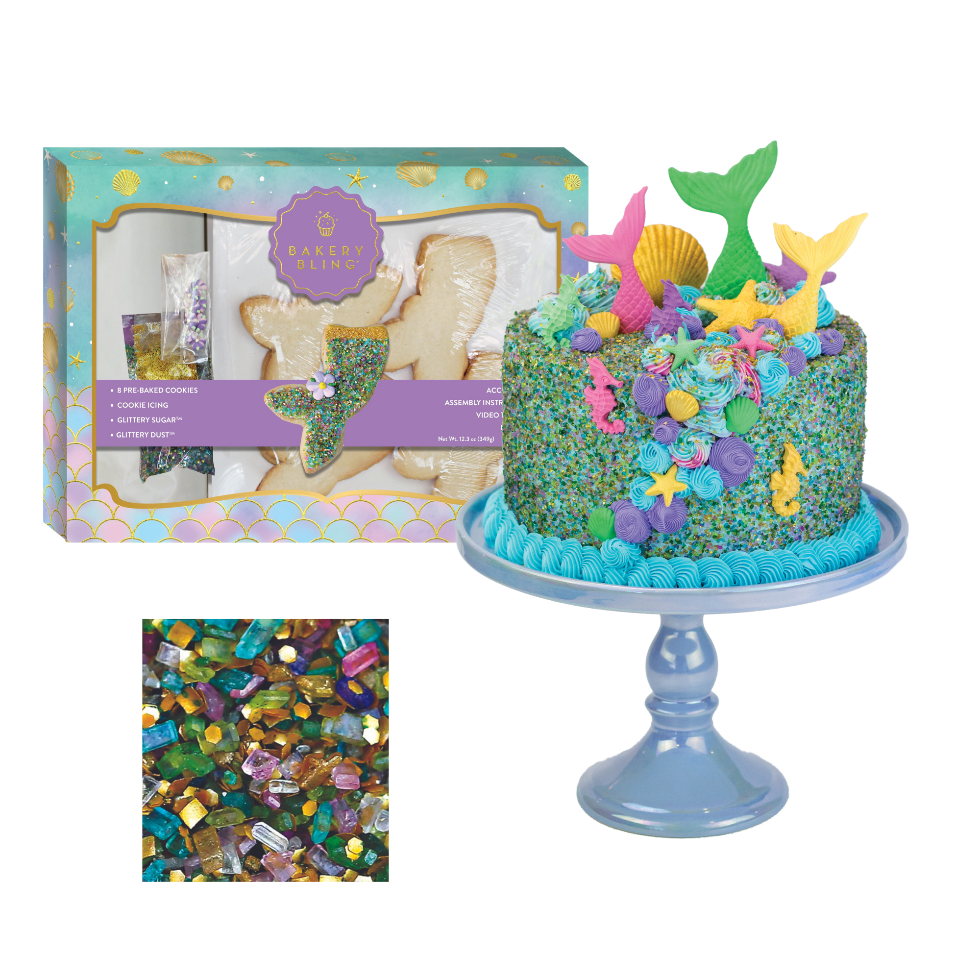 Mermaid Designer Decorating Bundle (Cookie Kit + Cake Decor + Glittery Sugar)