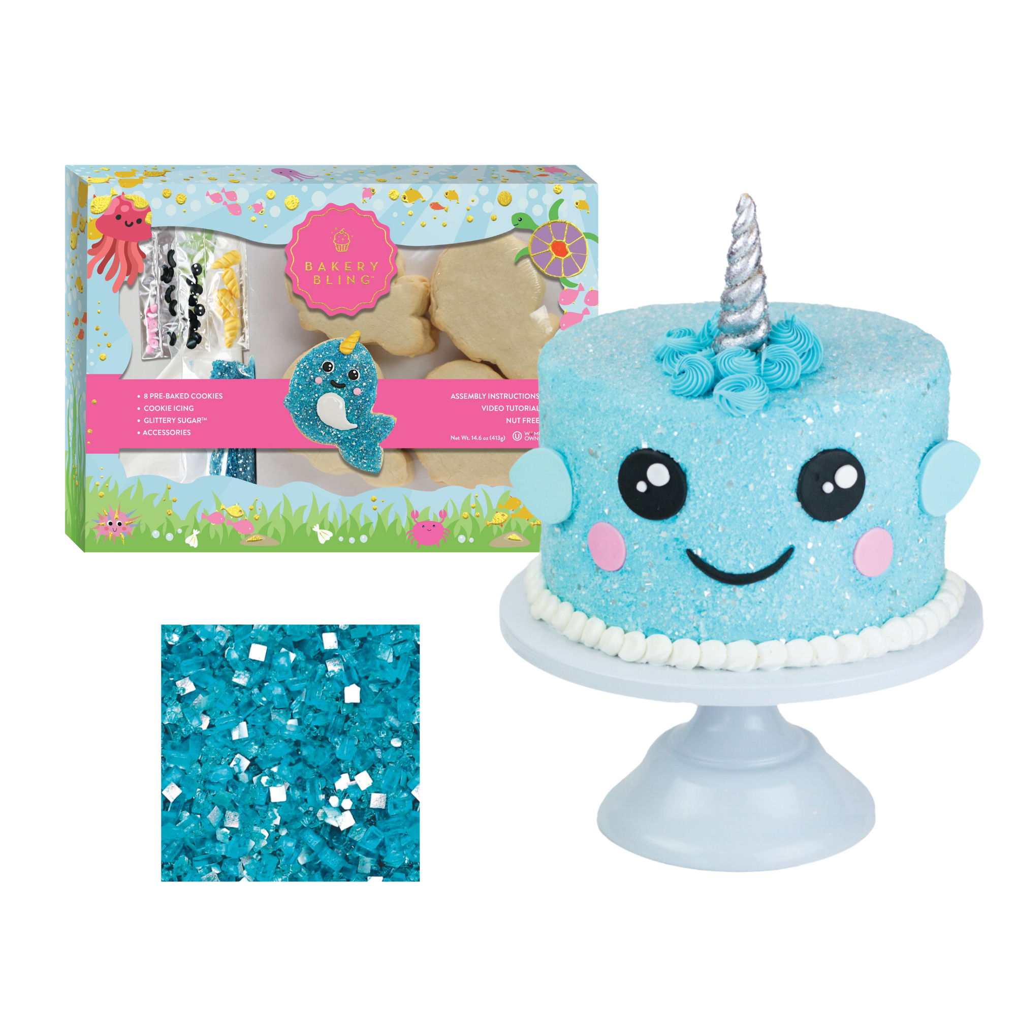 Narwhal Designer Decorating Bundle (Cookie Kit + Cake Decor + Glittery Sugar)