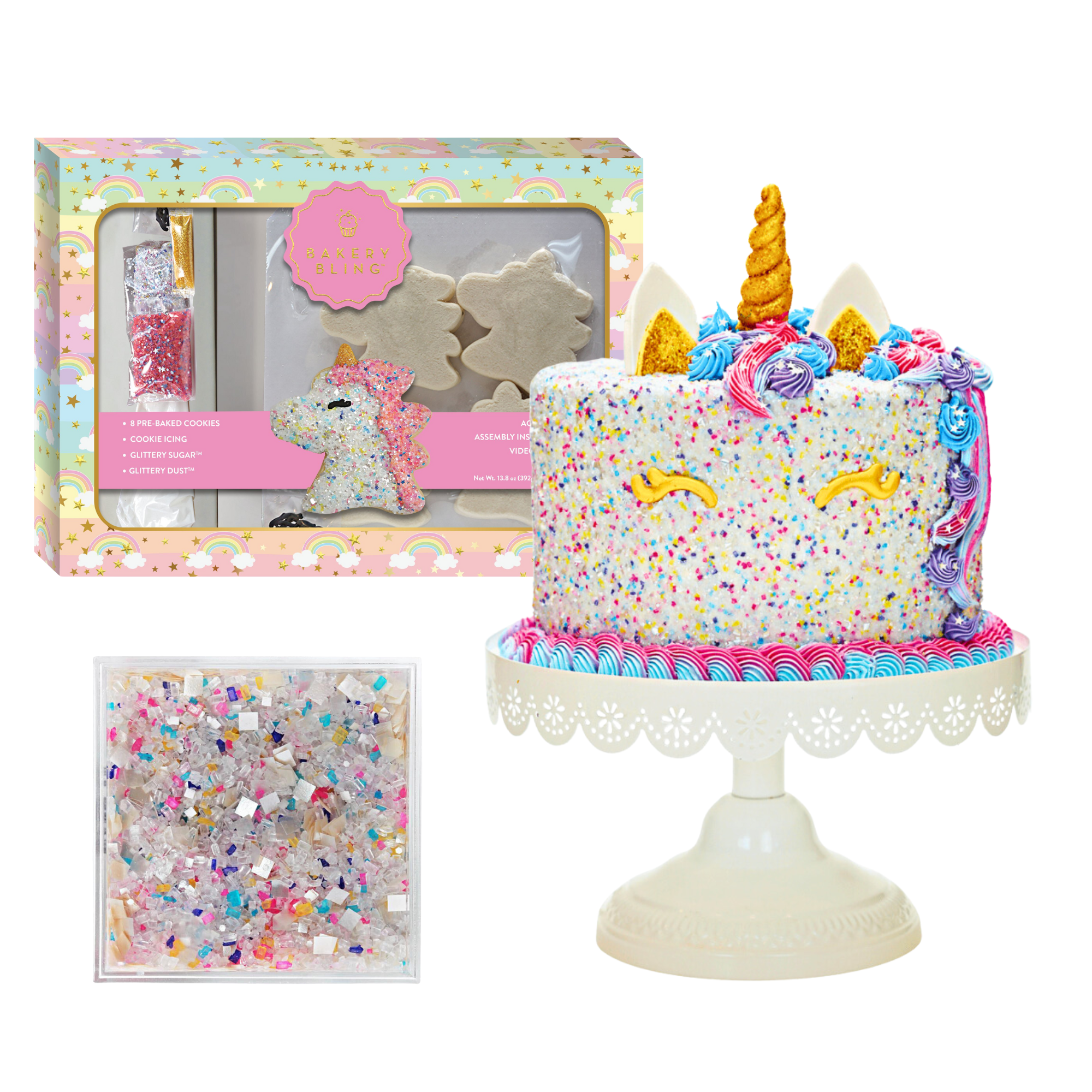 Unicorn Designer Decorating Bundle (Cookie Kit + Cake Decor + Glittery Sugar)